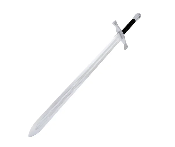 Espada medieval longa isolada sobre fundo branco, renderização 3D — Fotografia de Stock