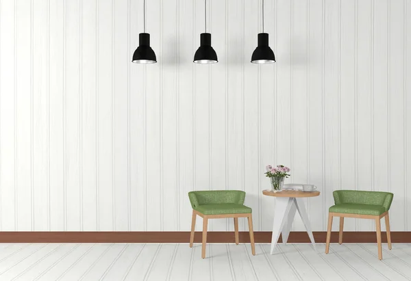 Интерьер в белом зале с современной мебелью и лампами, 3D рендеринг — Бесплатное стоковое фото