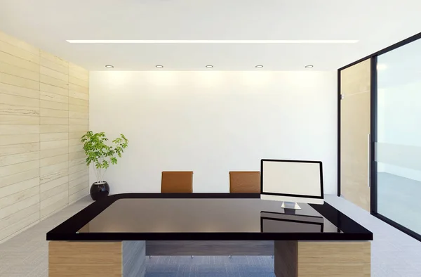 Interieur moderner Manager-Büroräume, Blick vom Manager-Stuhl, 3D-Rendering — Stockfoto