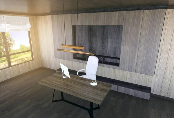Nowoczesna, minimalistyczna wnętrze gabinetu szefa, renderowania 3d — Zdjęcie stockowe