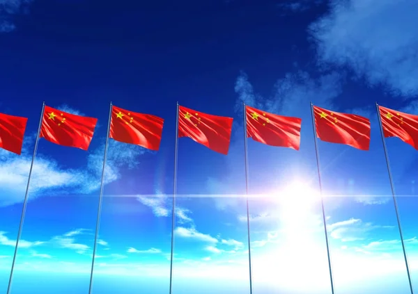 Flaga Republiki Chińskiej w błękitne niebo, renderowania 3d — Zdjęcie stockowe