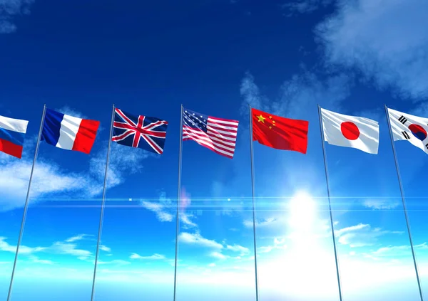 Flagi kraju międzynarodowej, renderowania 3d — Zdjęcie stockowe