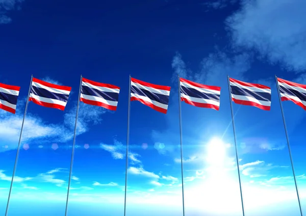 Bandera de Tailandia bajo el cielo azul, representación 3D — Foto de Stock