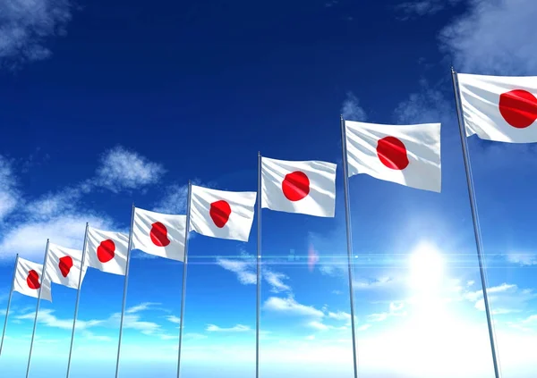 Bandera de Japón bajo cielo azul, representación 3D — Foto de Stock