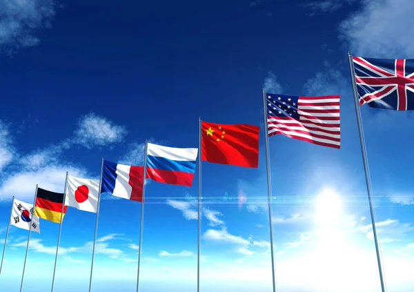 Banderas de país internacionales, renderizado 3D — Foto de Stock