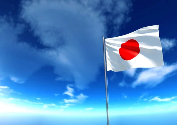 Bandera de Japón bajo cielo azul, representación 3D — Foto de Stock