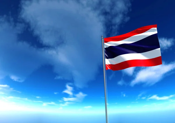 Bandera de Tailandia bajo el cielo azul, representación 3D —  Fotos de Stock