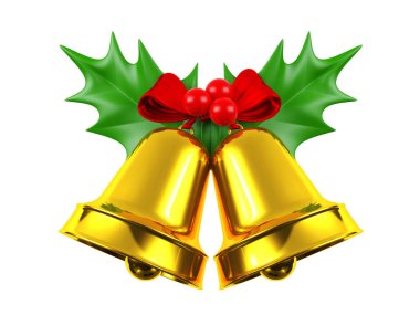 Beyaz arka plan üzerinde 3d render izole holly ile Noel çan