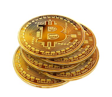Beyaz arka plan üzerinde 3d render izole bitcoin simgesi olan altın sikke