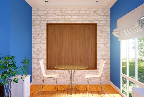 Interior Del Comedor Privado Con Pared Simulada Renderizado — Foto de Stock