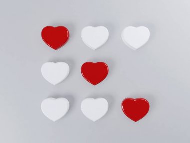 Sevgililer günü kavramı ile hearts Tic Tac Toe oyunu, 3d render