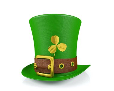 Aziz Patrick günü cin şapka yonca ile izole, 3d render