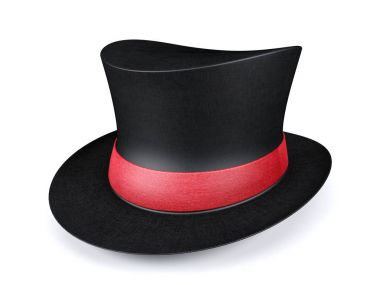 Beyaz arka plan üzerinde 3d render izole kırmızı kurdele ile siyah kısa üst şapka