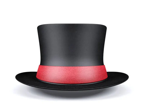 黑色短顶帽子与红色丝带隔绝在白色背景 — 图库照片