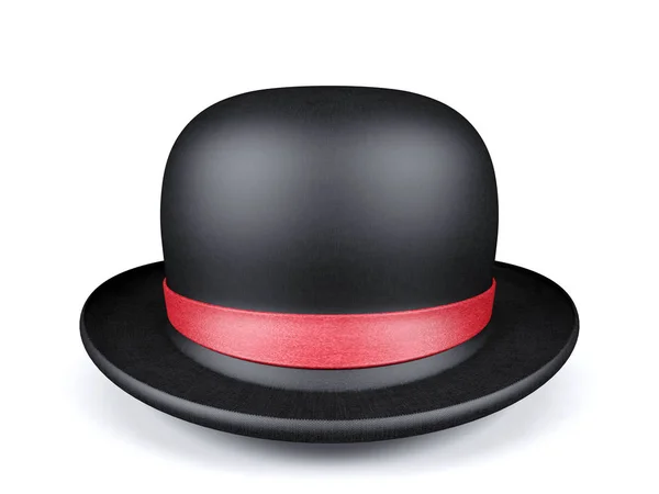 黑色圆帽 红色丝带隔离在白色背景 — 图库照片
