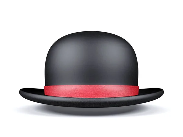 Chapeau Rond Noir Avec Ruban Rouge Isolé Sur Fond Blanc — Photo