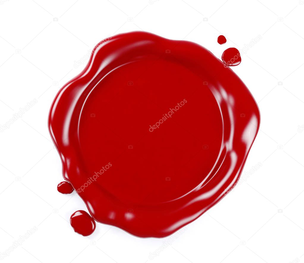 Red wax seal isolated on white background, 3D Rendering