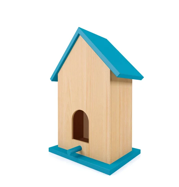 Drewniane Birdhouse Niebieskim Dachem Białym Tle Białym Tle Renderowania — Zdjęcie stockowe