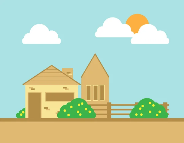 Escena Exterior Casa Suburbana Simple Ilustración Vectorial — Vector de stock