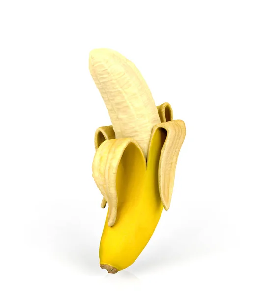 Plátano Pelado Aislado Sobre Fondo Blanco Representación — Foto de Stock