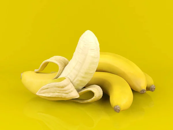 Gepelde Banaan Bos Van Bananen Gele Achtergrond Rendering — Gratis stockfoto