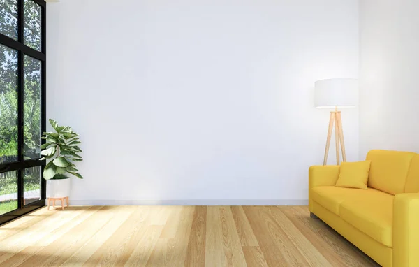 White Living Room Interior Wooden Floor Copy Space Wall Mock — Foto Stok Gratis