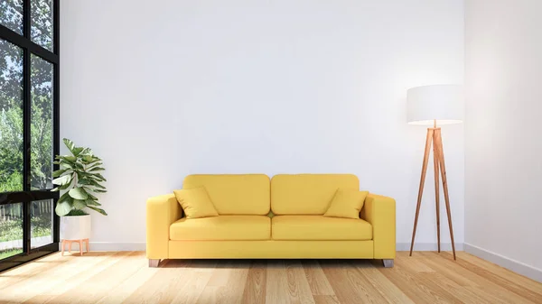 White Living Room Interior Wooden Floor Copy Space Wall Mock — Free Stock Photo