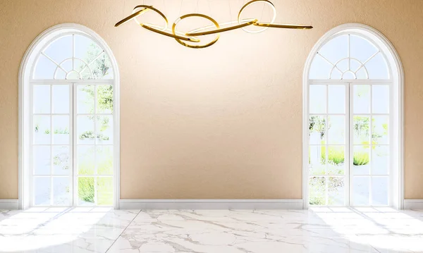 大理石の床 天井ランプとアーチドア 3Dレンダリングとモダンな古典的なスタイルの空の部屋のインテリア — ストック写真