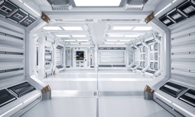Geleceğin Mimarisi Bilim-Kurgu Salonu ve Koridorun İçi, 3D Hazırlama