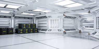 Geleceğin Mimarisi Bilim-Kurgu Salonu ve Koridorun İçi, 3D Hazırlama