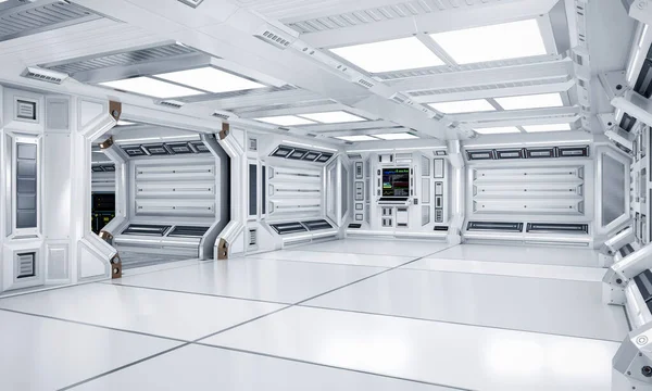 Futuristic Architecture Sci-Fi Hallway and Corridor Interior, 3D Rendering