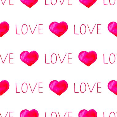 Kalp ve el yazısı metin sevgi ile suluboya desen.