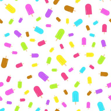 Dondurma simgesi seamless modeli farklı boyutu ve rengi beyaz arka plan üzerinde.
