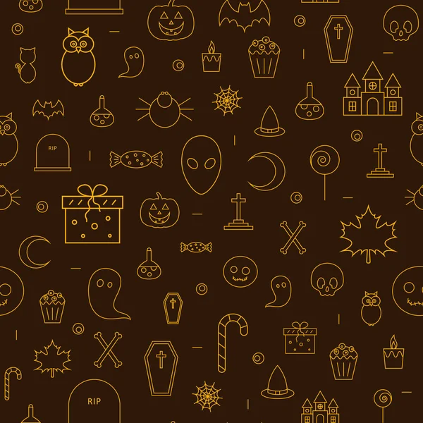 Iconos de línea de Halloween patrón sin costuras . — Vector de stock