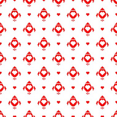 Geometrik tarzı kalp ile roket piksel seamless modeli. Lov