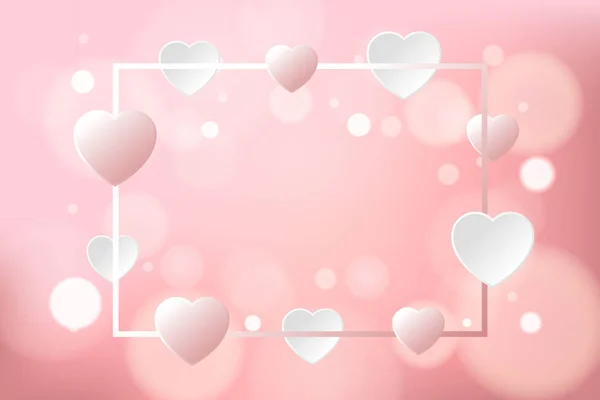 Banner de San Valentín con marco, corazones y bokeh . — Archivo Imágenes Vectoriales