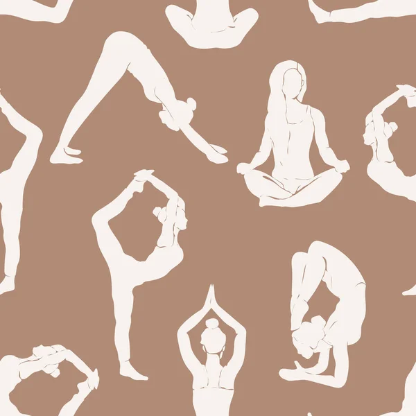 Abstracte Yoga Oefening Naadloos Patroon Minimalistische Stijl Elegante Sporttextuur Pastelkleuren — Stockvector