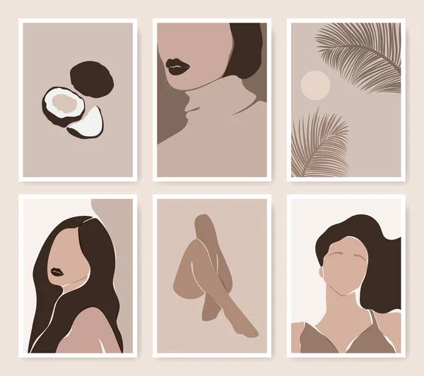 Collection Affiches Abstraites Ensemble Cartes Féminines Jolies Filles Jambes Noix — Image vectorielle