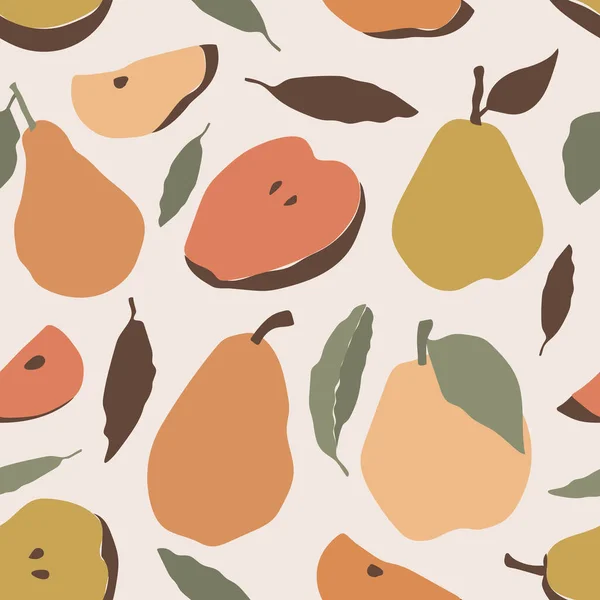 Poire Motif Sans Couture Avec Des Icônes Fruits Plats Dessinés — Image vectorielle