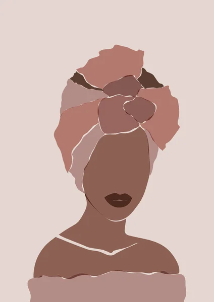 要旨アフリカの女性の肖像画 黒人女性は印刷する 女性の壁アートポスター ターバンヘッドラップのアフリカモデルの女の子 部族の美の女性アート 優雅な民族スケッチテンプレート — ストックベクタ