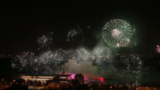 Fuochi d'artificio in un cielo notturno — Video Stock