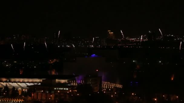 Fuegos artificiales en un cielo nocturno — Vídeo de stock