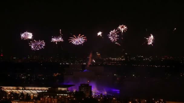 Fuochi d'artificio in un cielo notturno — Video Stock