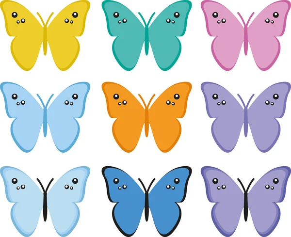 Conjunto borboleta colorido isolado no fundo branco — Vetor de Stock