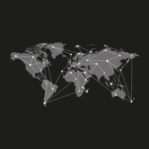 Cinza branco mapa do mundo semelhante isolado sobre fundo preto. Monocromático modelo de mapa do mundo para o site, design, infográficos. ilustração vetorial mapa terra plana —  Vetores de Stock