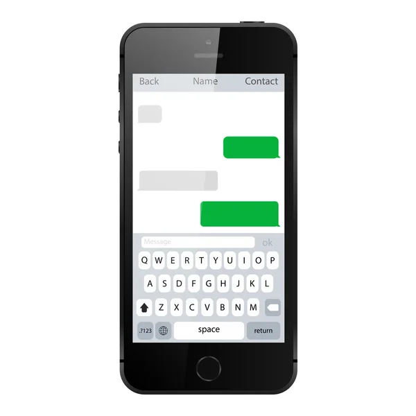 SMS şablonu kabarcıklar sohbet Smartphone. Cep telefonu beyaz arka plan üzerinde izole