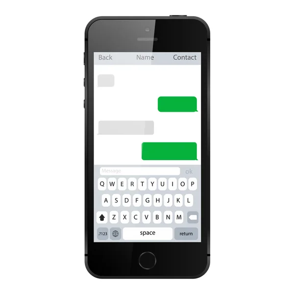 智能手机聊天短信模板气泡。孤立在白色背景上的移动电话 — 图库矢量图片