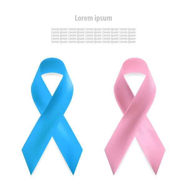 Piersi Rak świadomości różowe i niebieskie wstążki. Świecie piersi raka dzień koncepcja wektorowa — Wektor stockowy
