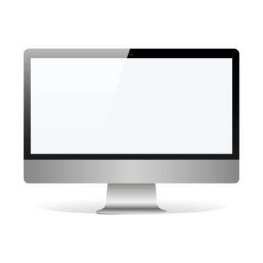 Beyaz arka plan vektör illüstrasyon izole boş dokunmatik ekranlı iMac tarzı gri renkli monitör