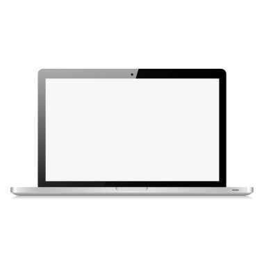 Macbook tarzı gri renk beyaz arka plan vektör illüstrasyon izole boş dokunmatik ekranlı laptop